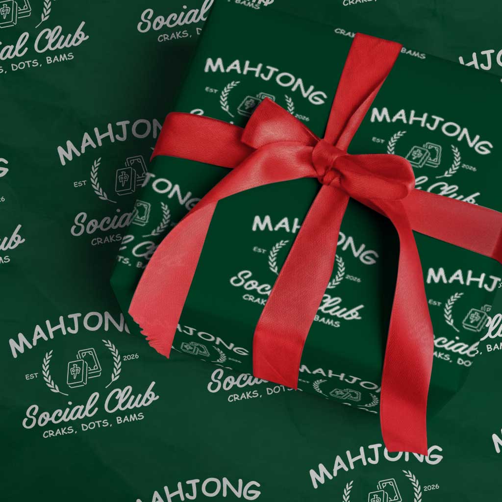 Funny Mahjong Social Club Wrapping Paper Roll Craks Dots Bams Mahjong Player Game Lovers TS10 Green Print Your Wear