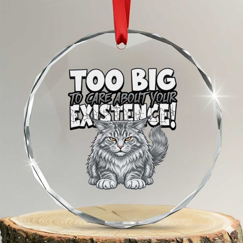 Funny Maine Coon Cat Crystal Glass Ornament Too Big To Care About Your Existence TS12 Transparent Glass 3'' Circle Print Your Wear