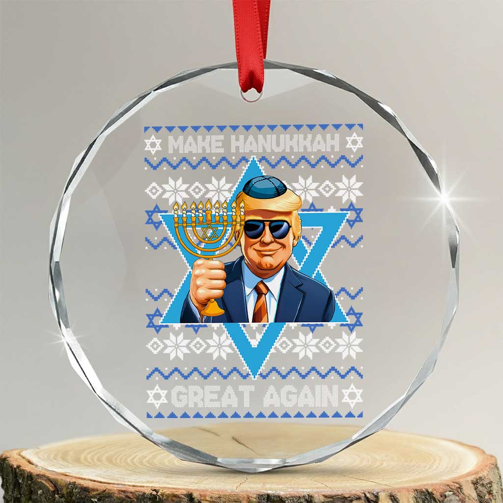 Funny Make Hanukkah Great Again Chanukah Trump Crystal Glass Ornament Jewish David Stars TS11 Transparent Glass 3'' Circle Print Your Wear