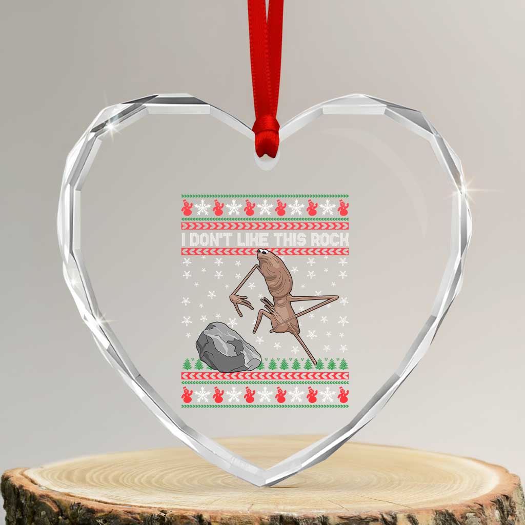 Funny Marcus The Worm Christmas Heart Crystal Glass Ornament I Dont Like This Rock Xmas Meme TS11 Transparent Glass 3'' Heart Print Your Wear