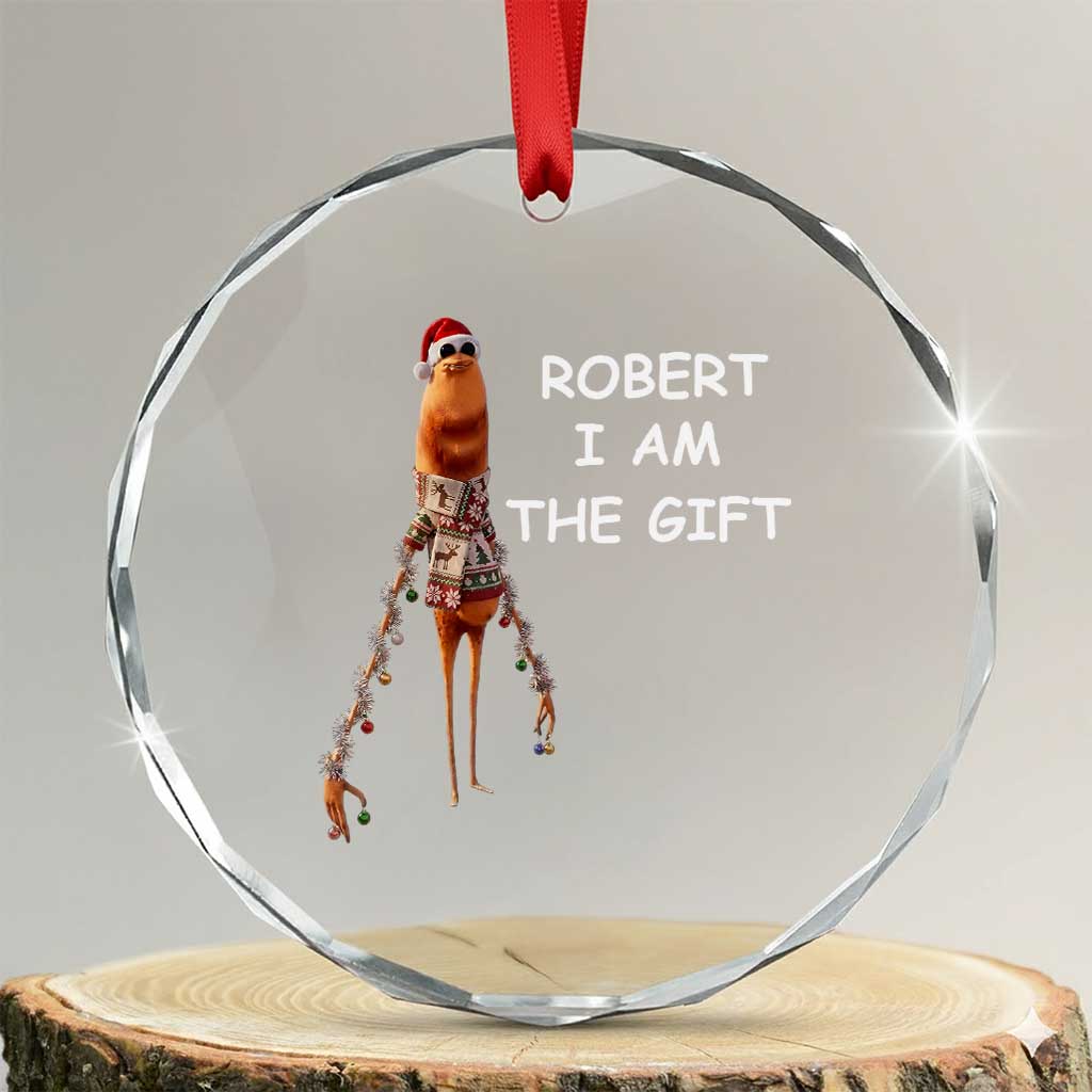 Funny Marcus the Worm in Ugly Christmas Sweater Crystal Glass Ornament Robert I Am the Gift Meme Holiday Humor TS02 Transparent Glass 3'' Circle Print Your Wear