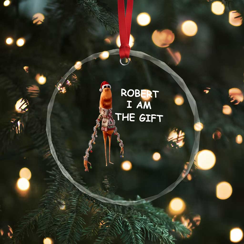 Funny Marcus the Worm in Ugly Christmas Sweater Crystal Glass Ornament Robert I Am the Gift Meme Holiday Humor TS02 Print Your Wear