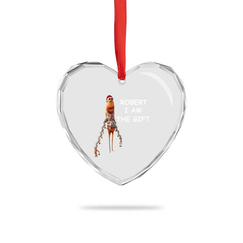 Funny Marcus the Worm in Ugly Christmas Sweater Heart Crystal Glass Ornament Robert I Am the Gift Meme Holiday Humor TS02 Print Your Wear
