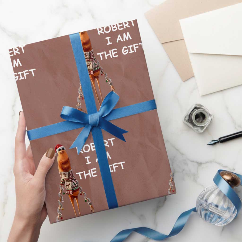 Funny Marcus the Worm in Ugly Christmas Sweater Wrapping Paper Roll Robert I Am the Gift Meme Holiday Humor TS02 Mocha Print Your Wear