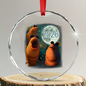 Funny Marcus The Worm New Year Crystal Glass Ornament Happy New Year 2026 Moon NYE Party TS11 Transparent Glass 3'' Circle Print Your Wear