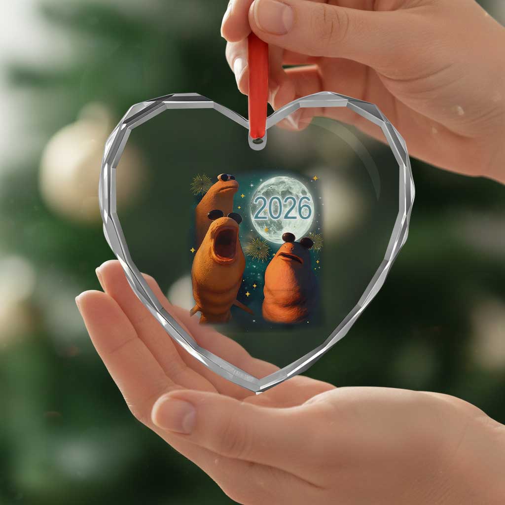 Funny Marcus The Worm New Year Heart Crystal Glass Ornament Happy New Year 2026 Moon NYE Party TS11 Print Your Wear