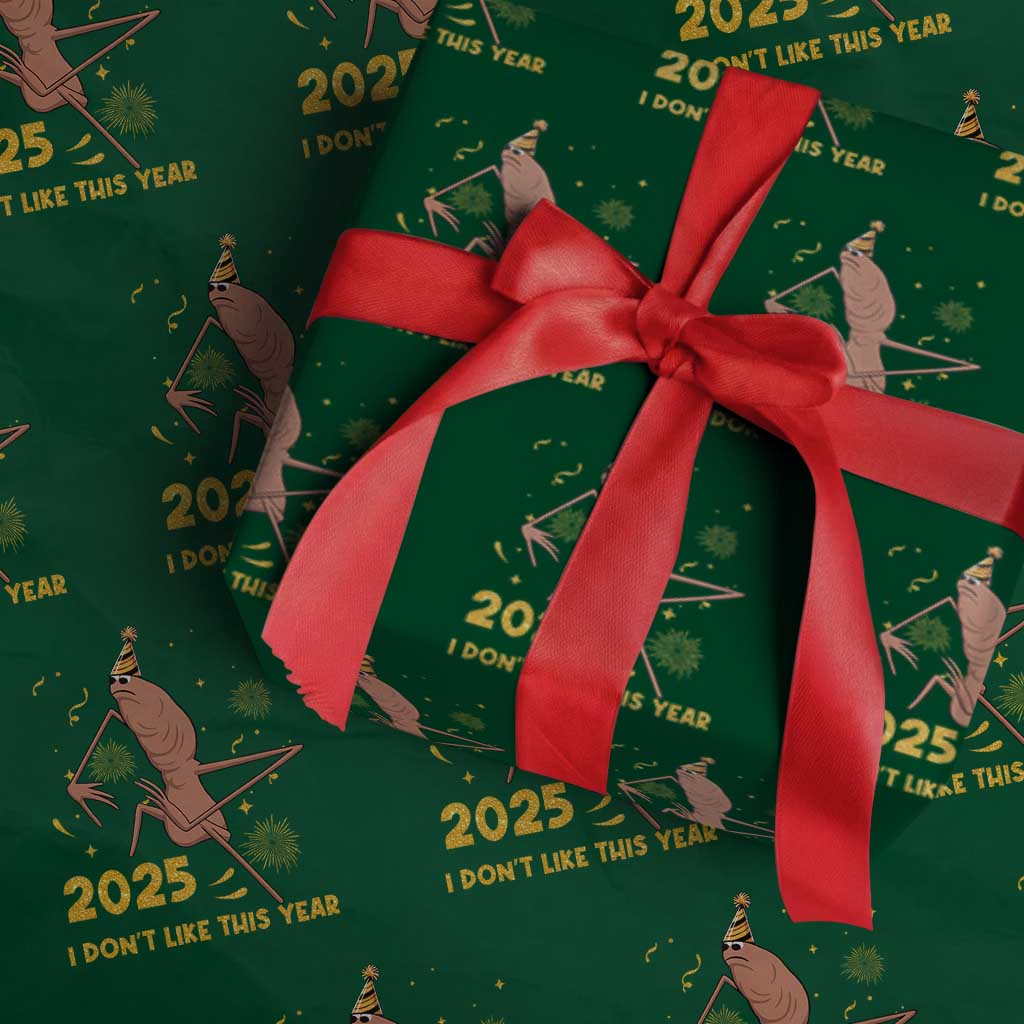 Funny Marcus The Worm New Year Wrapping Paper Roll 2025 I Dont Like This Year Fireworks NYE Party TS11 Green Print Your Wear