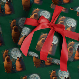 Funny Marcus The Worm New Year Wrapping Paper Roll Happy New Year 2026 Moon NYE Party TS11 Green Print Your Wear
