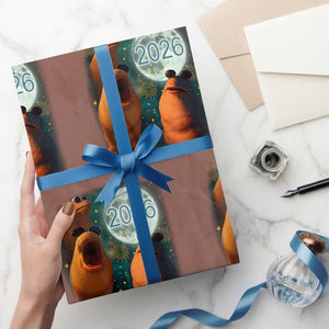 Funny Marcus The Worm New Year Wrapping Paper Roll Happy New Year 2026 Moon NYE Party TS11 Mocha Print Your Wear