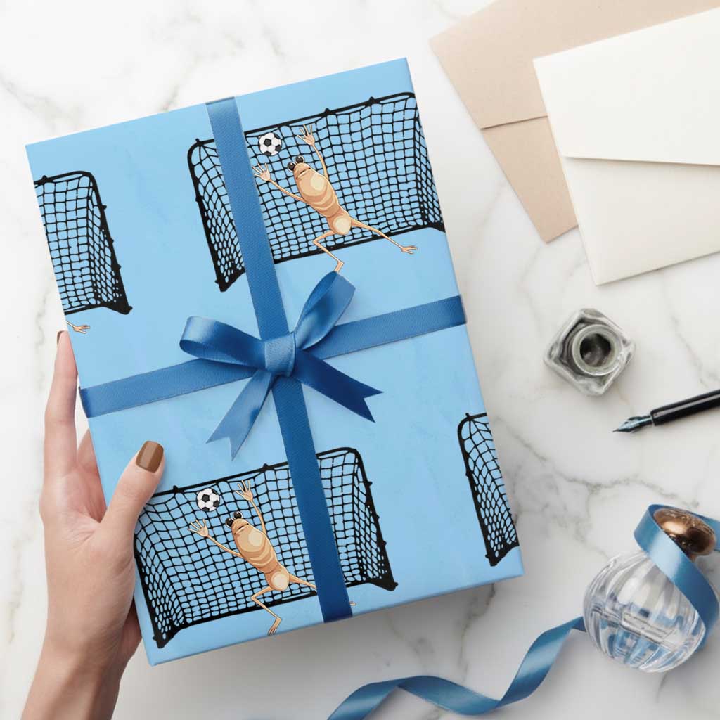 Funny Marcus The Worm Soccer Goalkeeper Gift Wrapping Paper Roll TS12 Light Blue Print Your Wear