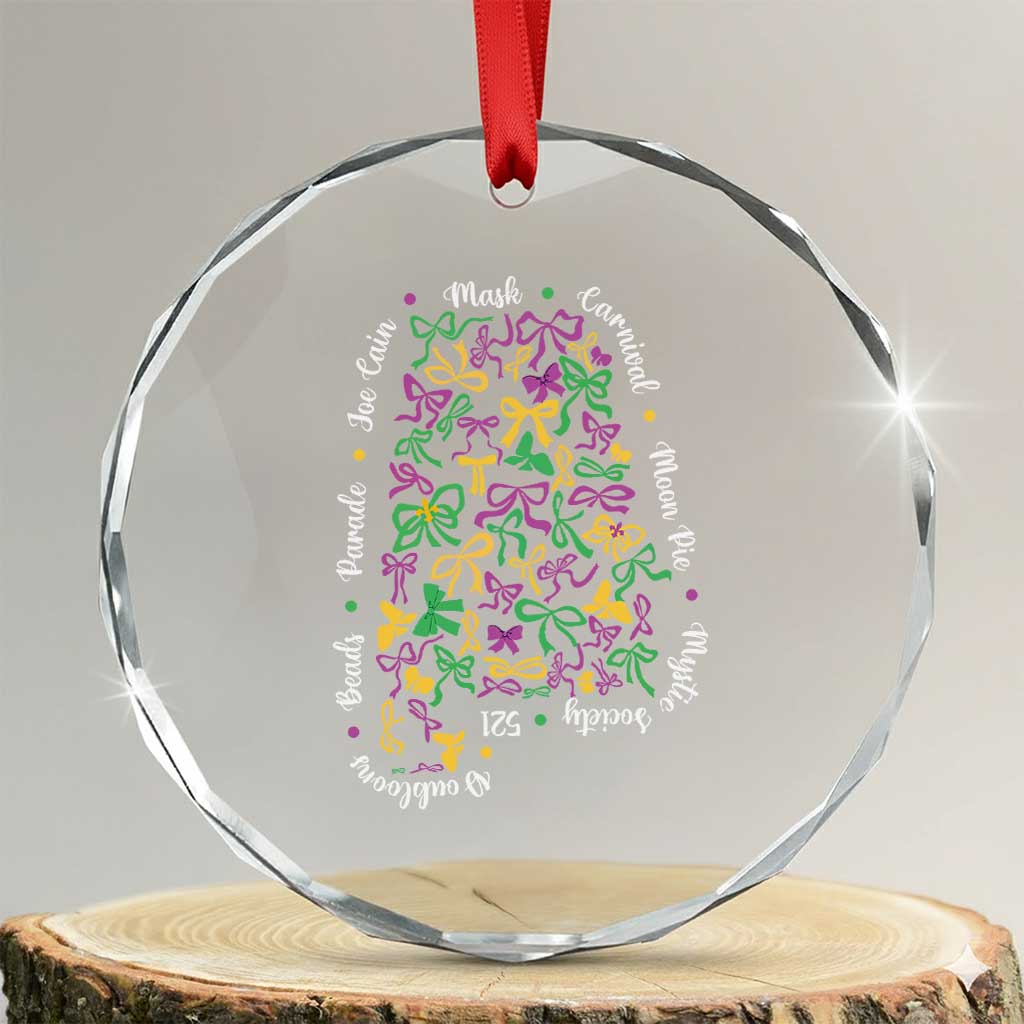 Funny Mardi Gras Alabama Map Coquette Bow Crystal Glass Ornament Moon Pie Carnival Joe Cain Beads TS11 Transparent Glass 3'' Circle Print Your Wear
