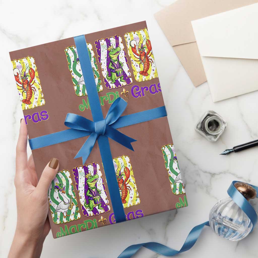 Funny Mardi Gras Animal Wrapping Paper Roll Alligator Crawfish Goose New Orleans Louisiana TS14 Mocha Print Your Wear