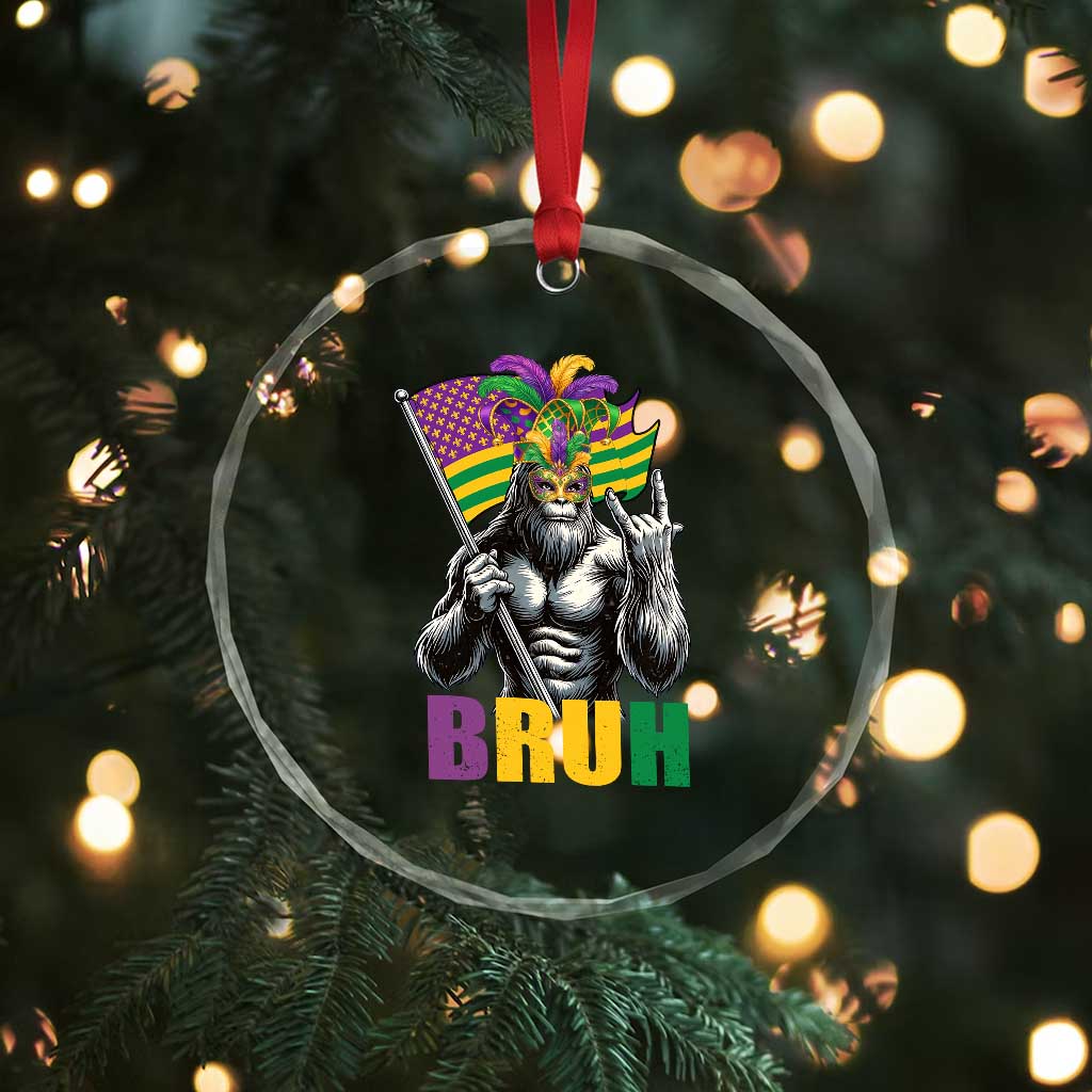Funny Mardi Gras Bigfoot Bruh Crystal Glass Ornament Sasquatch Carnival NOLA American Flag TS11 Print Your Wear