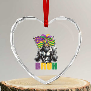 Funny Mardi Gras Bigfoot Bruh Heart Crystal Glass Ornament Sasquatch Carnival NOLA American Flag TS11 Transparent Glass 3'' Heart Print Your Wear