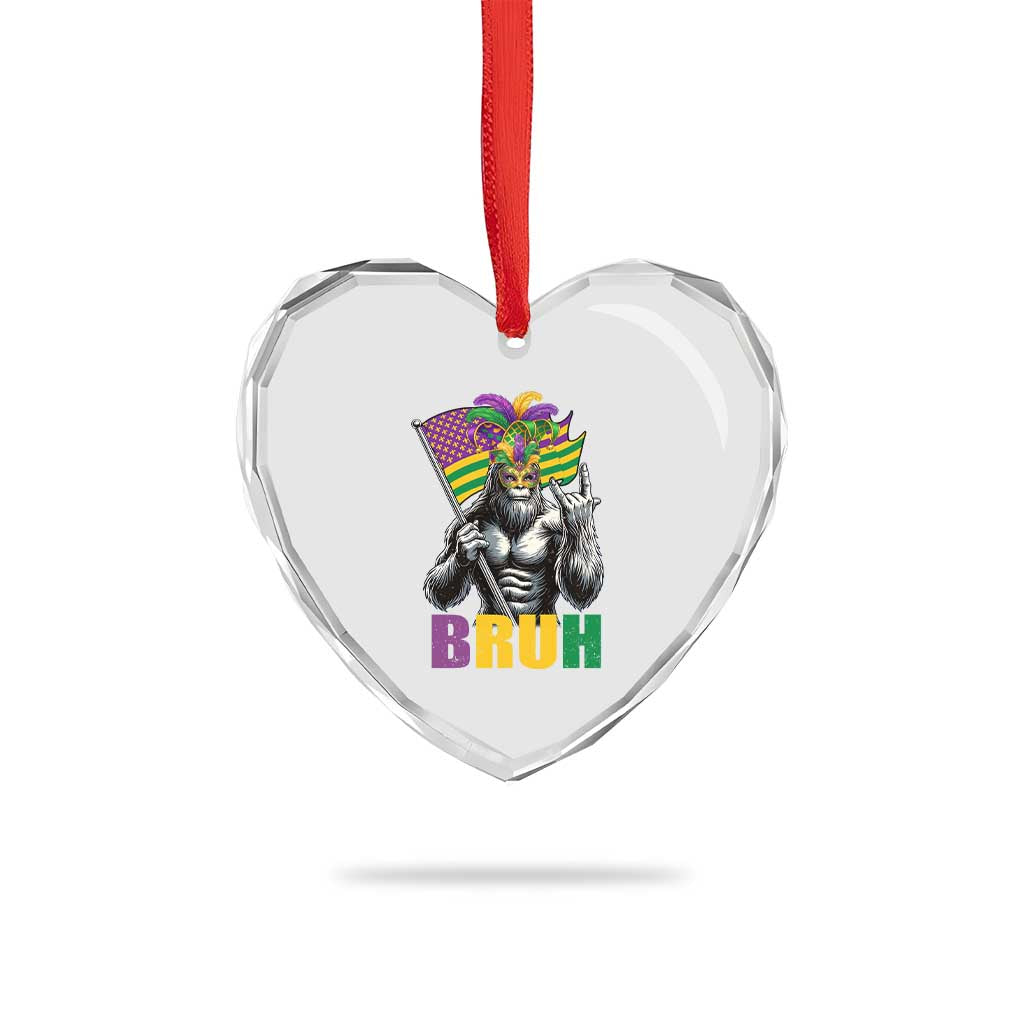 Funny Mardi Gras Bigfoot Bruh Heart Crystal Glass Ornament Sasquatch Carnival NOLA American Flag TS11 Print Your Wear
