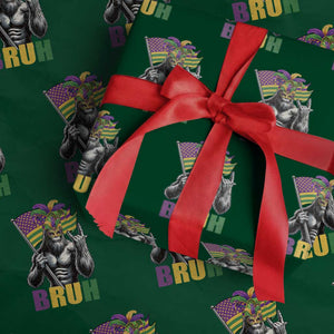 Funny Mardi Gras Bigfoot Bruh Wrapping Paper Roll Sasquatch Carnival NOLA American Flag TS11 Green Print Your Wear