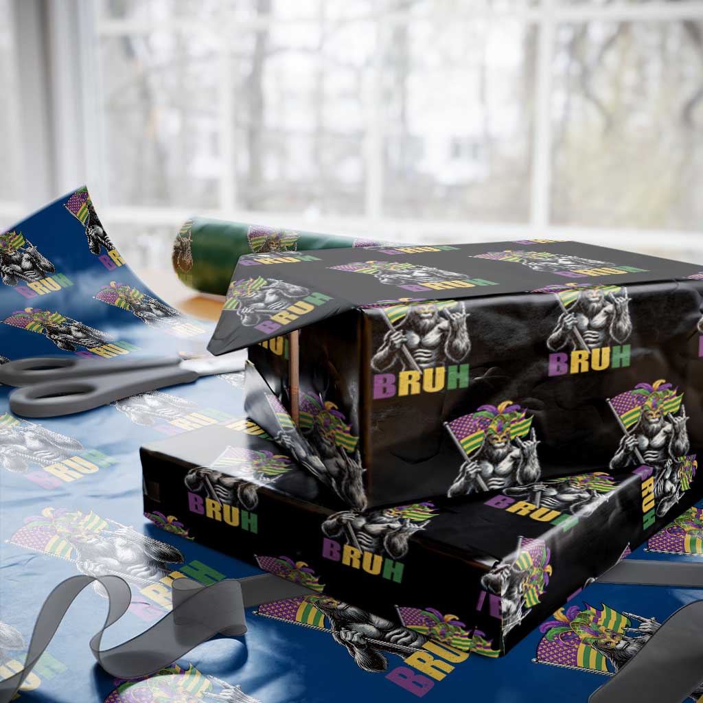 Funny Mardi Gras Bigfoot Bruh Wrapping Paper Roll Sasquatch Carnival NOLA American Flag TS11 Black Print Your Wear