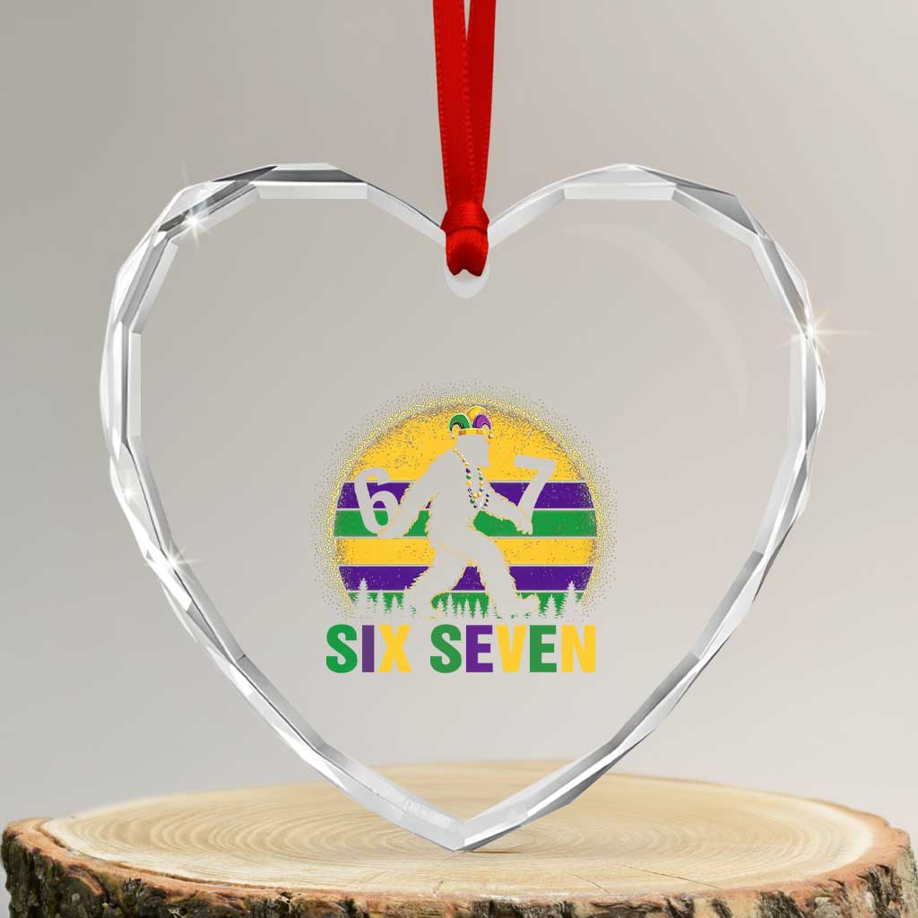 Funny Mardi Gras Bigfoot Heart Crystal Glass Ornament Six Seven Meme TS12 Transparent Glass 3'' Heart Print Your Wear