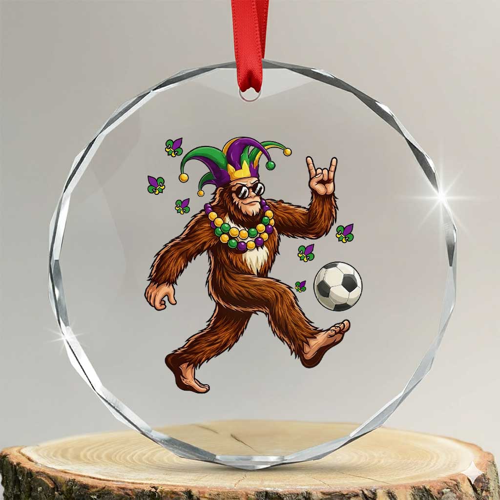 Funny Mardi Gras Bigfoot Playing Soccer Crystal Glass Ornament Football Fan Gift TS12 Transparent Glass 3'' Circle Print Your Wear