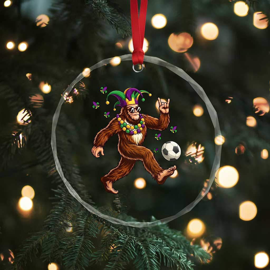 Funny Mardi Gras Bigfoot Playing Soccer Crystal Glass Ornament Football Fan Gift TS12 Print Your Wear