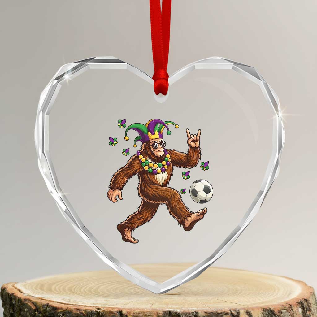 Funny Mardi Gras Bigfoot Playing Soccer Heart Crystal Glass Ornament Football Fan Gift TS12 Transparent Glass 3'' Heart Print Your Wear