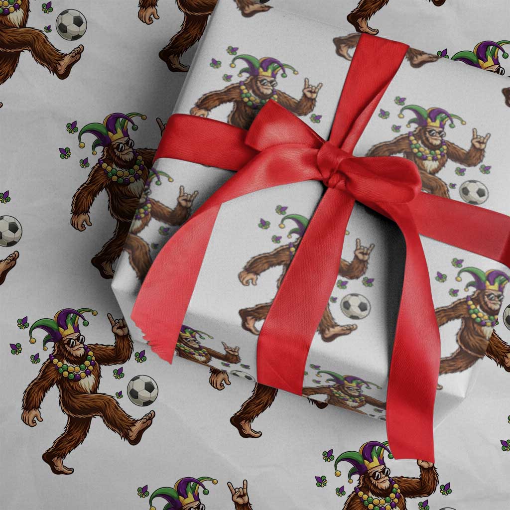 Funny Mardi Gras Bigfoot Playing Soccer Wrapping Paper Roll Football Fan Gift TS12 White Print Your Wear