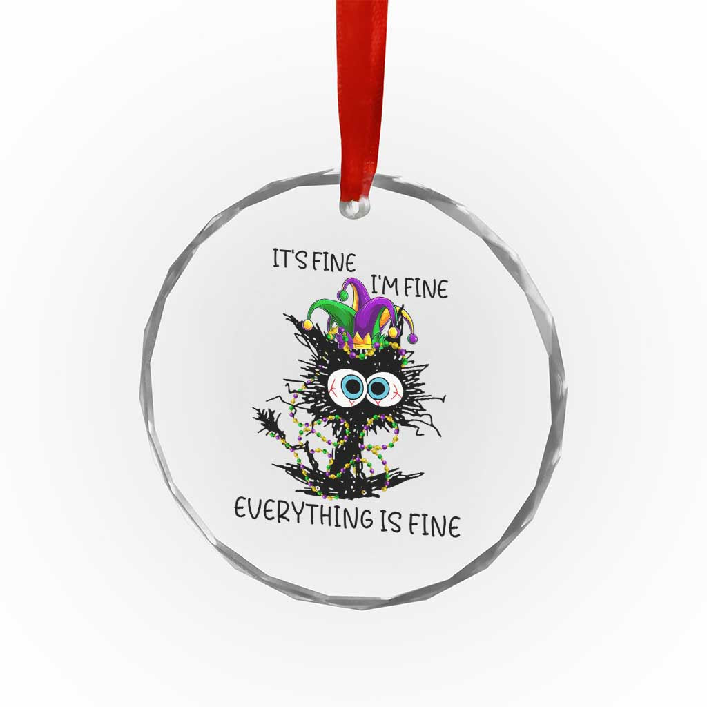 Funny Mardi Gras Cat Crystal Glass Ornament It's Fine I'm Fine Everything Is Fine Jester Hat Beads TS11 Print Your Wear