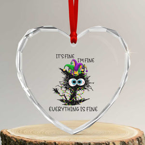 Funny Mardi Gras Cat Heart Crystal Glass Ornament It's Fine I'm Fine Everything Is Fine Jester Hat Beads TS11 Transparent Glass 3'' Heart Print Your Wear