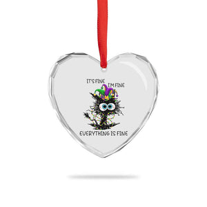 Funny Mardi Gras Cat Heart Crystal Glass Ornament It's Fine I'm Fine Everything Is Fine Jester Hat Beads TS11 Print Your Wear