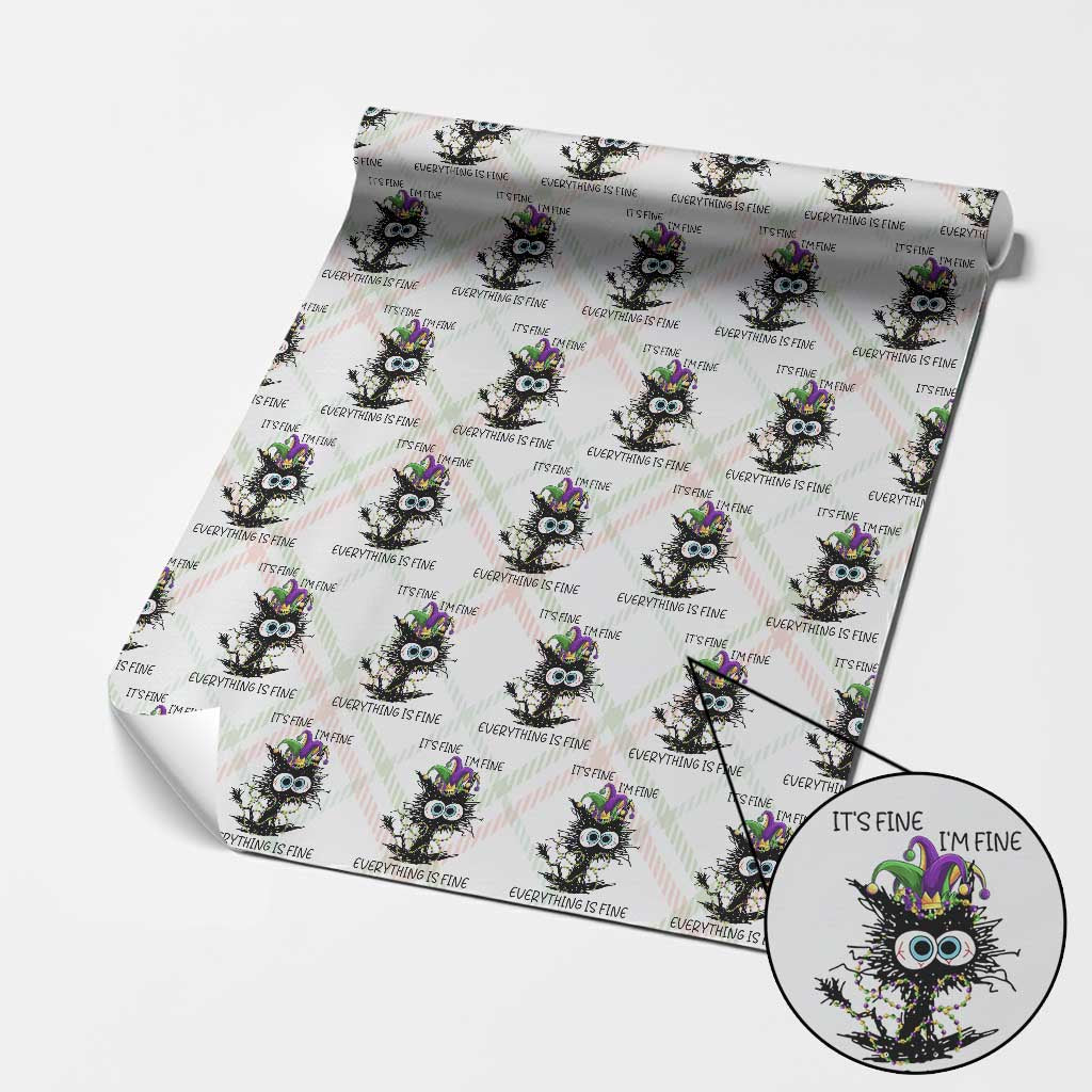 Funny Mardi Gras Cat Wrapping Paper Roll It's Fine I'm Fine Everything Is Fine Jester Hat Beads TS11 Christmas Plaid Print Your Wear