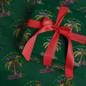Funny Mardi Gras Coconut Palm Tree Wrapping Paper Roll Laissez Les Bons Temps Rouler Beads Masks TS11 Green Print Your Wear