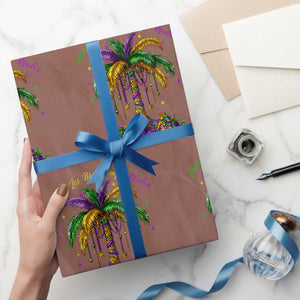 Funny Mardi Gras Coconut Palm Tree Wrapping Paper Roll Laissez Les Bons Temps Rouler Beads Masks TS11 Mocha Print Your Wear