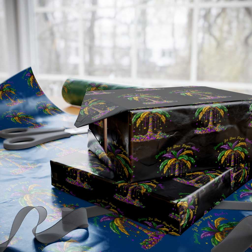 Funny Mardi Gras Coconut Palm Tree Wrapping Paper Roll Laissez Les Bons Temps Rouler Beads Masks TS11 Black Print Your Wear