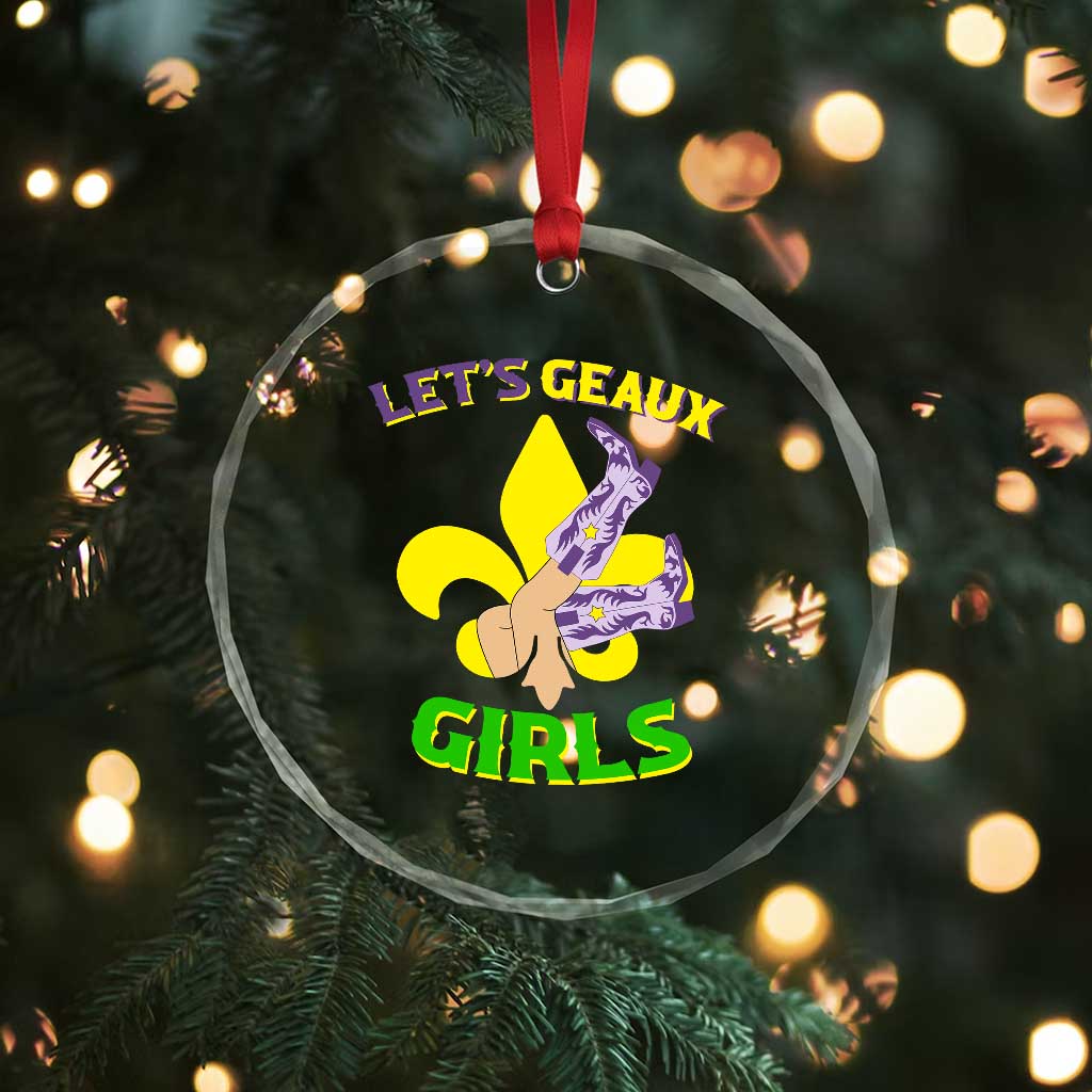 Funny Mardi Gras Cowgirl Crystal Glass Ornament Let's Geaux Girls Fleur De Lys TS11 Print Your Wear