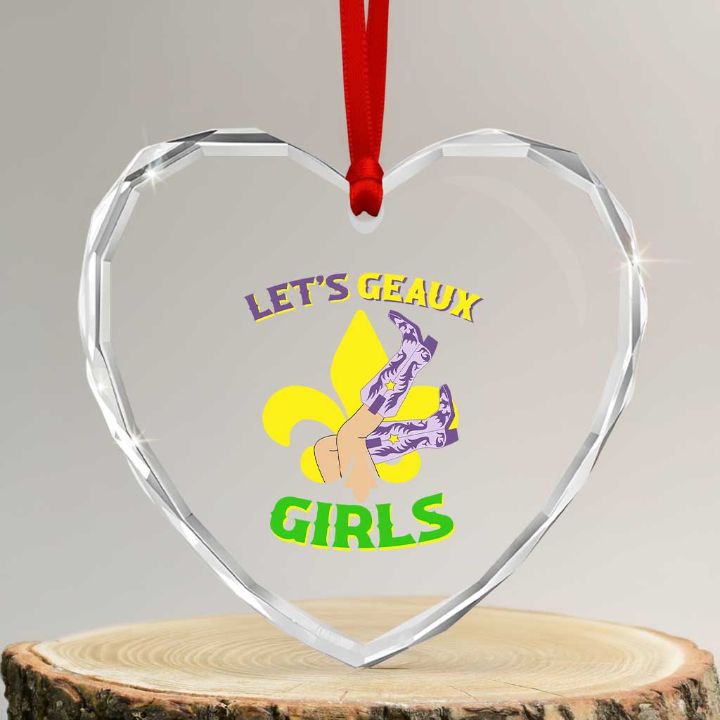 Funny Mardi Gras Cowgirl Heart Crystal Glass Ornament Let's Geaux Girls Fleur De Lys TS11 Transparent Glass 3'' Heart Print Your Wear