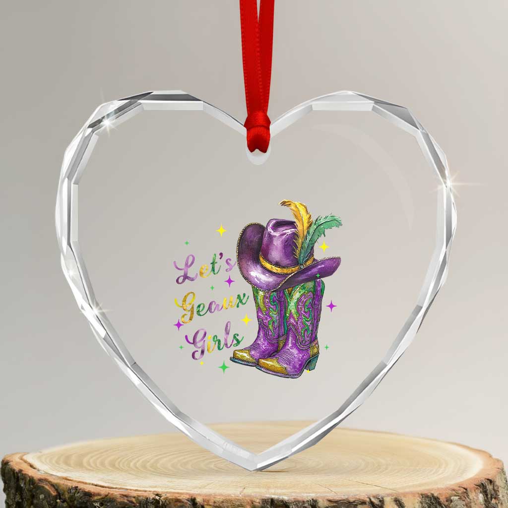 Funny Mardi Gras Cowgirl Heart Crystal Glass Ornament Let's Geaux Girls Western Cowgirl Boots Carnival TS11 Transparent Glass 3'' Heart Print Your Wear