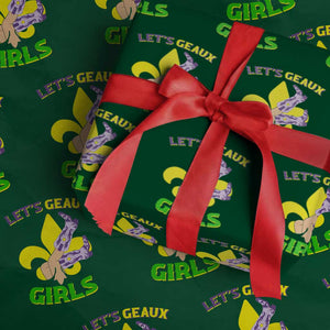Funny Mardi Gras Cowgirl Wrapping Paper Roll Let's Geaux Girls Fleur De Lys TS11 Green Print Your Wear