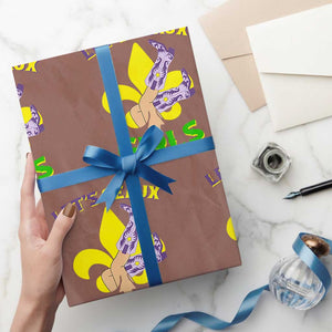 Funny Mardi Gras Cowgirl Wrapping Paper Roll Let's Geaux Girls Fleur De Lys TS11 Mocha Print Your Wear