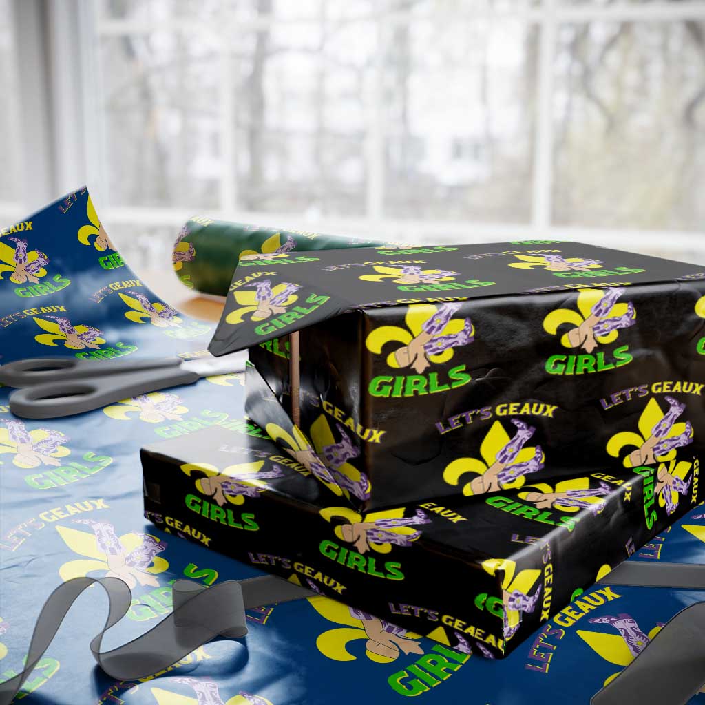 Funny Mardi Gras Cowgirl Wrapping Paper Roll Let's Geaux Girls Fleur De Lys TS11 Black Print Your Wear