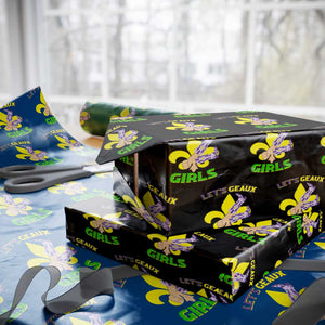 Funny Mardi Gras Cowgirl Wrapping Paper Roll Let's Geaux Girls Fleur De Lys TS11 Black Print Your Wear