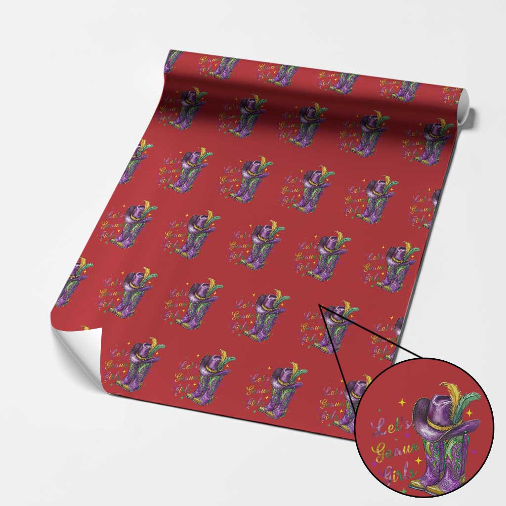 Funny Mardi Gras Cowgirl Wrapping Paper Roll Let's Geaux Girls Western Cowgirl Boots Carnival TS11 Red Print Your Wear