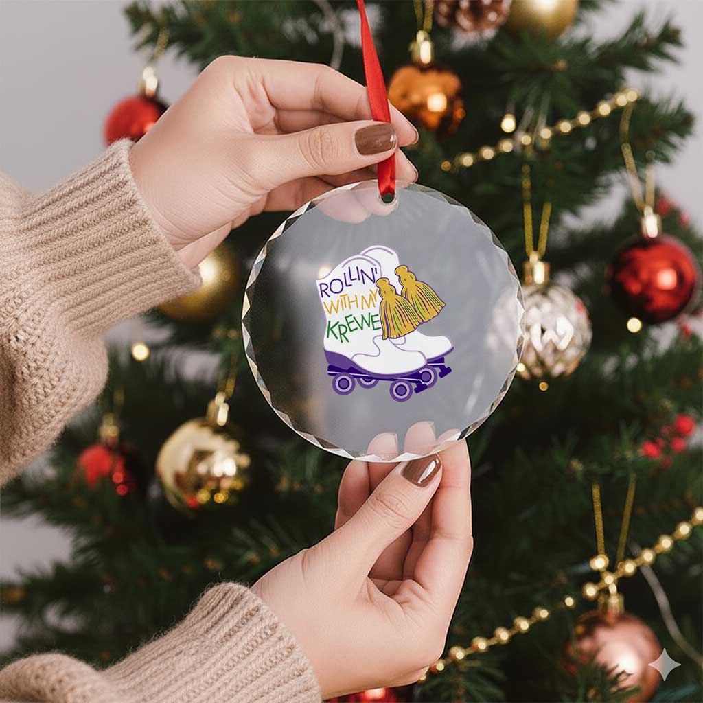 Funny Mardi Gras Crystal Glass Ornament Rollin' With My Krewe Marching Boots Carnival Party TS11 Print Your Wear