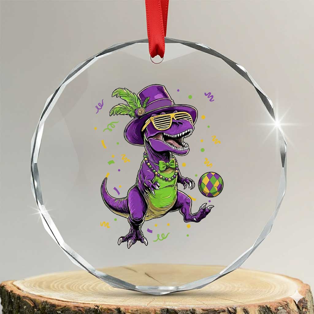 Funny Mardi Gras Dinosaur Playing Soccer Crystal Glass Ornament TS12 Transparent Glass 3'' Circle Print Your Wear