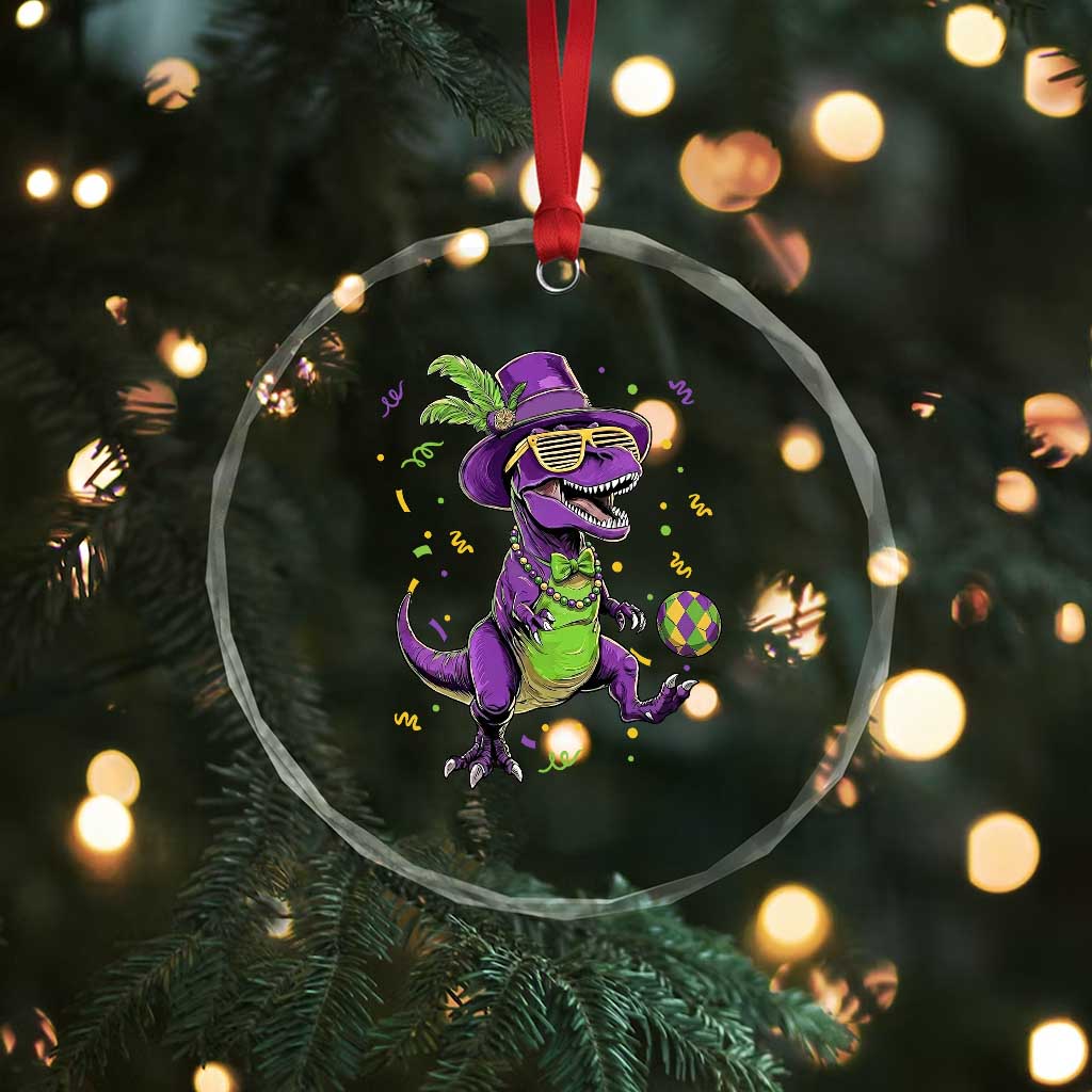 Funny Mardi Gras Dinosaur Playing Soccer Crystal Glass Ornament TS12 Print Your Wear