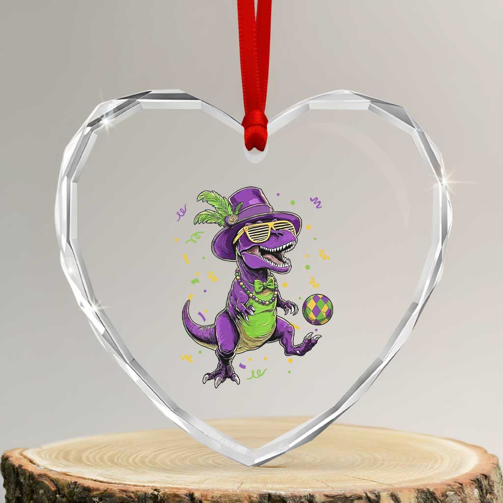 Funny Mardi Gras Dinosaur Playing Soccer Heart Crystal Glass Ornament TS12 Transparent Glass 3'' Heart Print Your Wear