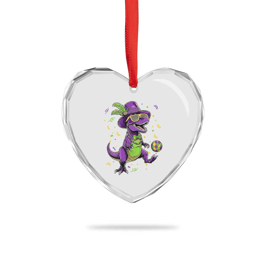 Funny Mardi Gras Dinosaur Playing Soccer Heart Crystal Glass Ornament TS12 Print Your Wear