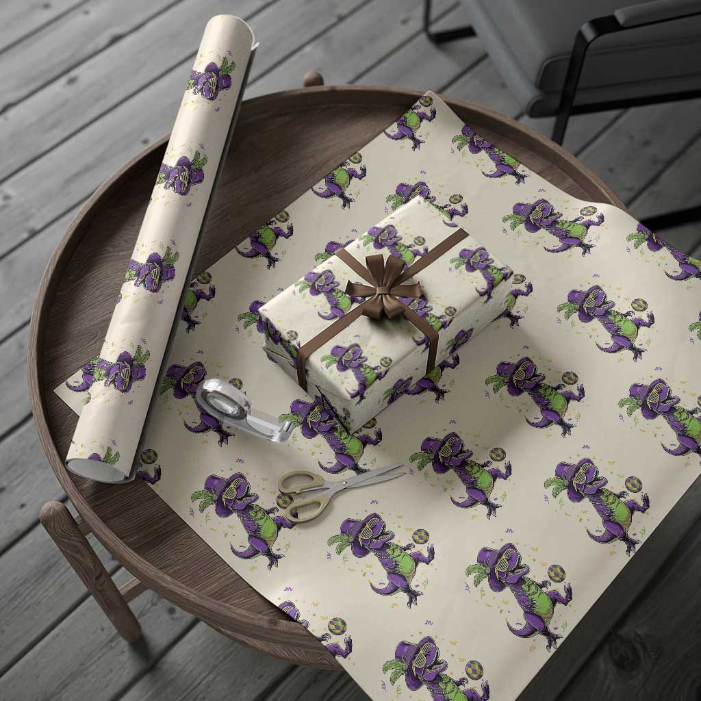 Funny Mardi Gras Dinosaur Playing Soccer Wrapping Paper Roll TS12 Beige Print Your Wear