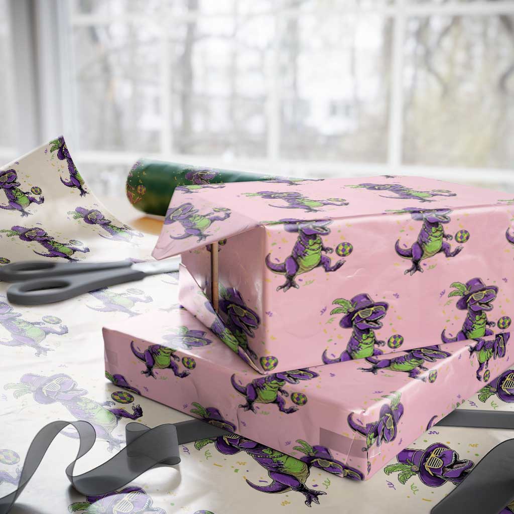 Funny Mardi Gras Dinosaur Playing Soccer Wrapping Paper Roll TS12 Light Pink Print Your Wear