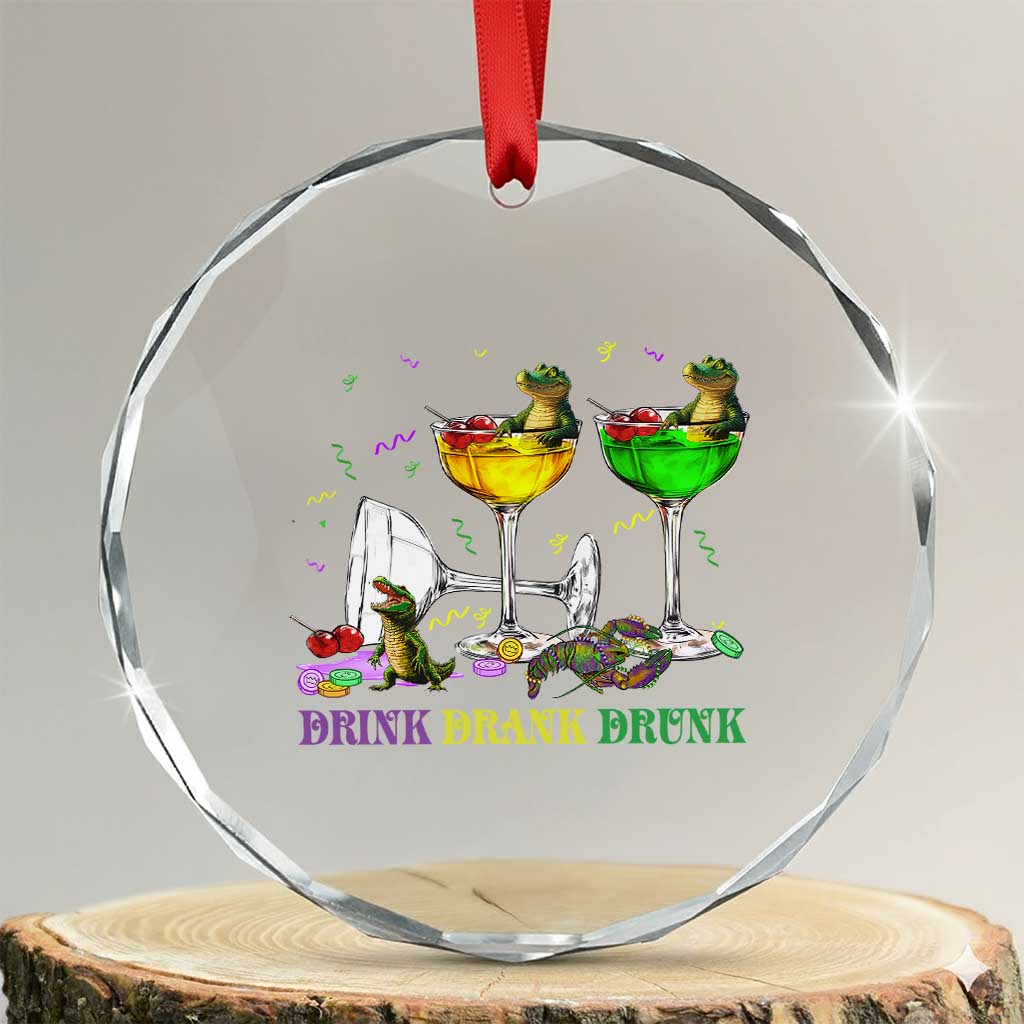 Funny Mardi Gras Drinking Crystal Glass Ornament Drink Drank Drunk Glass Of Wine Alligators TS11 Transparent Glass 3'' Circle Print Your Wear