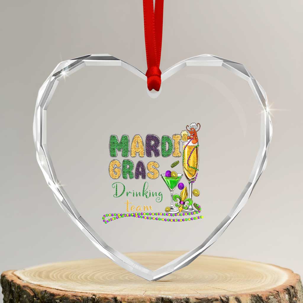 Funny Mardi Gras Drinking Team Heart Crystal Glass Ornament Cocktails Wine Crawfish Beads Glitter Print TS11 Transparent Glass 3'' Heart Print Your Wear